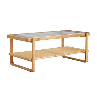 MODERN RATTAN AND GLASS CENTER TABLE