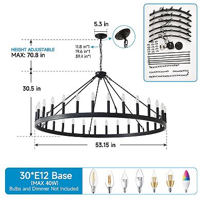 ELEMENT ACE Vintage Industrial Adjustable Height Chandelier with 30 Lights