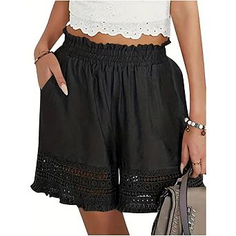 Women's Casual Elastic Waist Lounge Shorts Comfy Stretch Lace Trim Shorts