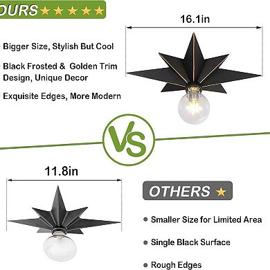 ELEMENT ACE Industrial Star Flush Mount Ceiling Light with Gold Edge for Modern Decor