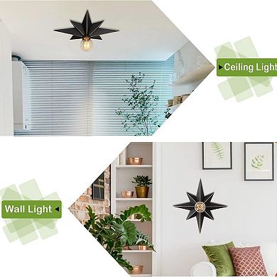 ELEMENT ACE Industrial Star Flush Mount Ceiling Light with Gold Edge for Modern Decor