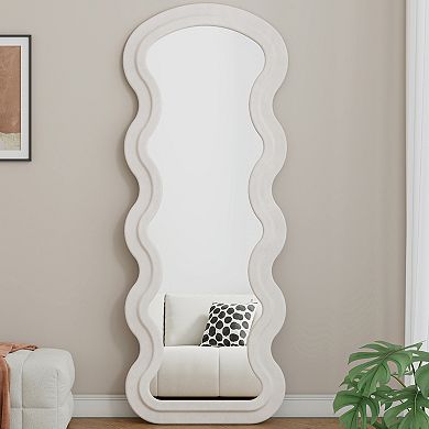 ELEMENT ACE Full Length Wave Design Floor Mirror with Flannel Cover for Living Room or Bedroom