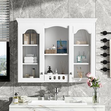 ELEMENT ACE Wall Mounted Bathroom Cabinet with Adjustable Shelves & Dual Glass Doors