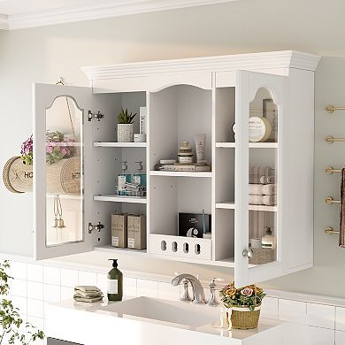 ELEMENT ACE Wall Mounted Bathroom Cabinet with Adjustable Shelves & Dual Glass Doors