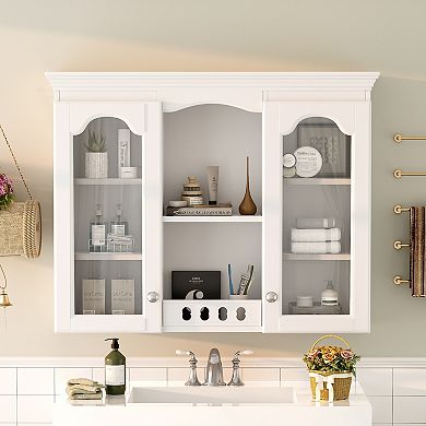 ELEMENT ACE Wall Mounted Bathroom Cabinet with Adjustable Shelves & Dual Glass Doors