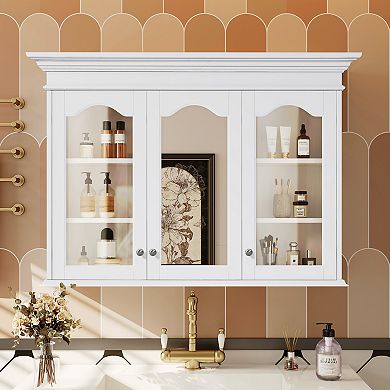 ELEMENT ACE 40-Inch Wall Mounted Bathroom Cabinet with Mirror and Adjustable Storage Shelves