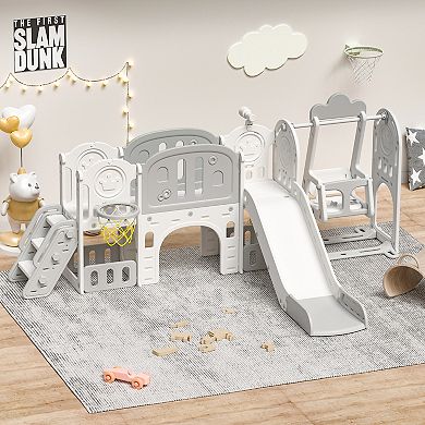 ELEMENT ACE Versatile Toddler Activity Slide and Playset with Basketball Hoop and Swing