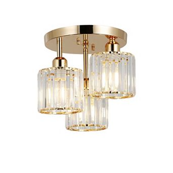ELEMENT ACE Modern Semi Flush Mount Ceiling Light with Crystal Accents and Gold Frame