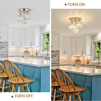 ELEMENT ACE Modern Semi Flush Mount Ceiling Light with Crystal Accents and Gold Frame