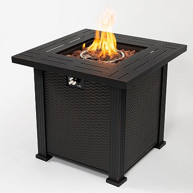 28" Propane Gas Fire Pit Table, 50000 BTU Square Steel Fire Pit