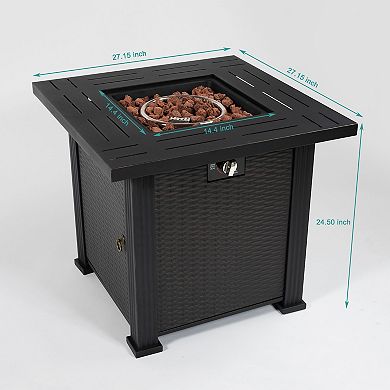 28" Propane Gas Fire Pit Table, 50000 BTU Square Steel Fire Pit