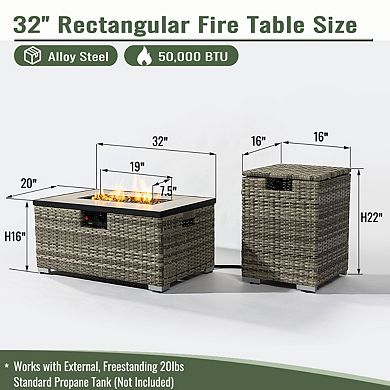 2 Pieces Propane Gas Fire Pit Table with Propane Tank Cover , 50000 BTU Rectangular Steel Fire Pit