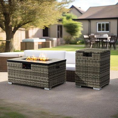 2 Pieces Propane Gas Fire Pit Table with Propane Tank Cover , 50000 BTU Rectangular Steel Fire Pit