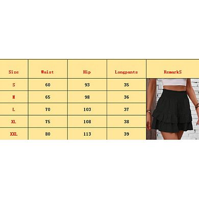 Women's Elastic High Waisted Tiered Ruffle Cute Summer Comfy Smocked Shorts Pants