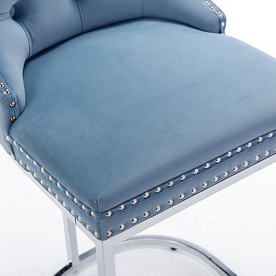 2 pc Velvet Bar Stools with Tufted Back & Chrome Metal Base