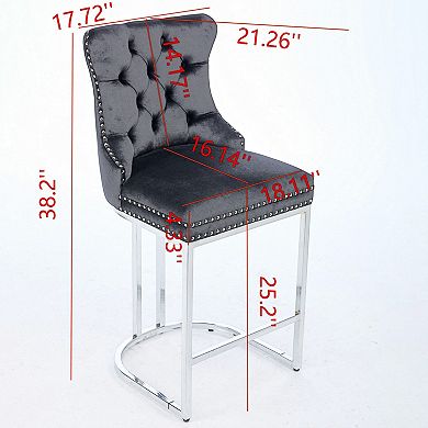 2 pc Velvet Bar Stools with Tufted Back & Chrome Metal Base