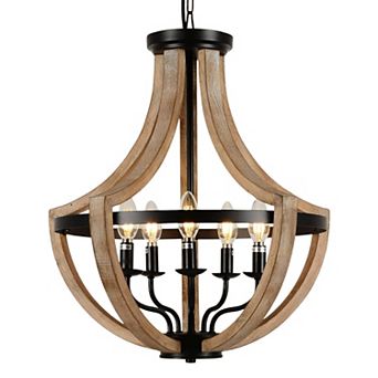 ELEMENT ACE Farmhouse Solid Wood Chandelier with Adjustable Height & 5 Light Sources