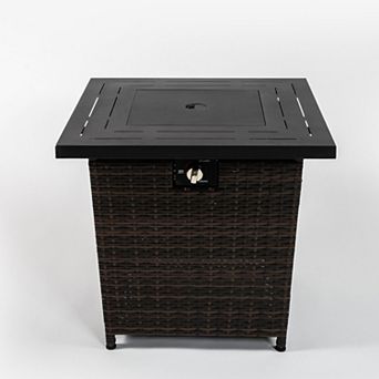 28" Propane Gas Fire Pit Table, 50000 BTU Square Steel Fire Pit with Wicker Base