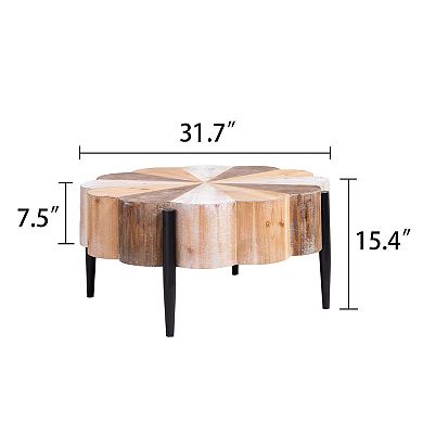 GOODSILO Rustic Flower-Shaped Wood Coffee Table with Industrial Metal Legs