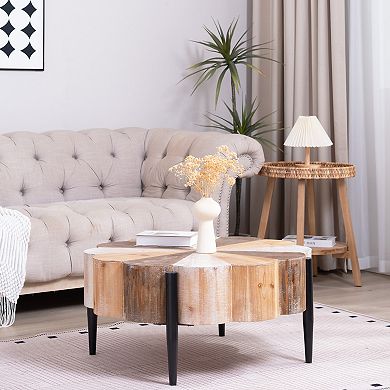 GOODSILO Rustic Flower-Shaped Wood Coffee Table with Industrial Metal Legs