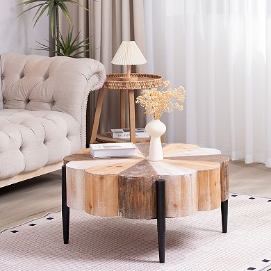 GOODSILO Rustic Flower-Shaped Wood Coffee Table with Industrial Metal Legs
