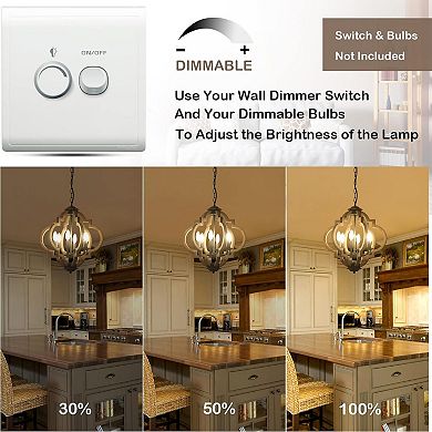 ELEMENT ACE Rustic Geometric Orb Chandelier with Distressed Wood Finish for Dining Room Lighting