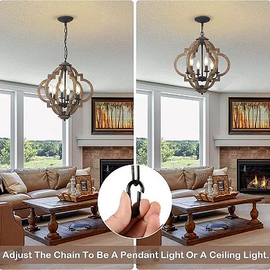 ELEMENT ACE Rustic Geometric Orb Chandelier with Distressed Wood Finish for Dining Room Lighting