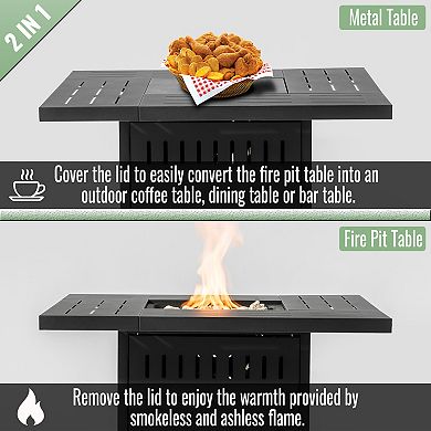 34" Propane Gas Fire Pit Table, 50000 BTU Rectangular Steel Fire Pit