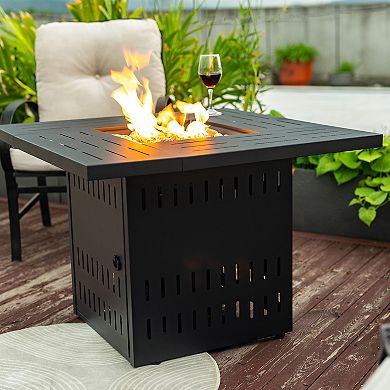 34" Propane Gas Fire Pit Table, 50000 BTU Rectangular Steel Fire Pit