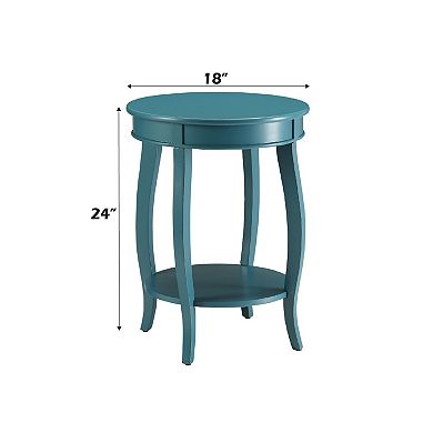 GOODSILO Teal Finish Accent Table with Round Legs and Bottom Storage Shelf