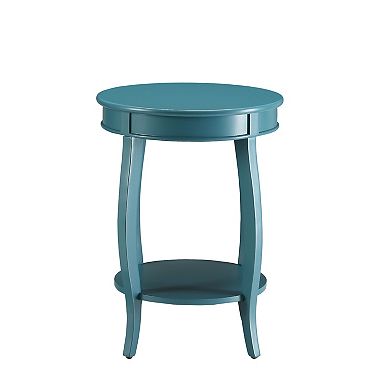 GOODSILO Teal Finish Accent Table with Round Legs and Bottom Storage Shelf
