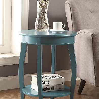 GOODSILO Teal Finish Accent Table with Round Legs and Bottom Storage Shelf