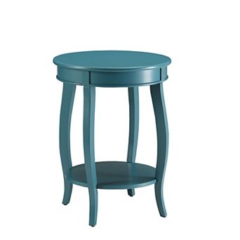 GOODSILO Teal Finish Accent Table with Round Legs and Bottom Storage Shelf