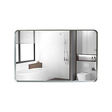 ELEMENT ACE 36x30 Inch Glossy Brushed Silver Rounded Corner Rectangle Wall Mirror with Metal Frame