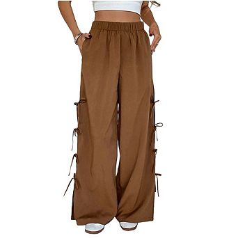Women's Baggy Sweatpants Elastic Waist Casual Bow Wide Leg Pants with Pocket Going Out Travel Pants