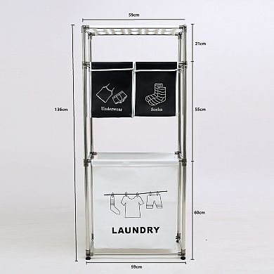 ELEMENT ACE 3-Tier Rolling Laundry Sorter Hamper with Removable Sorting Bags and Storage Shelves