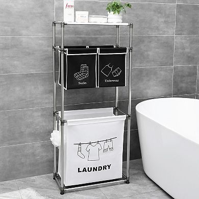 ELEMENT ACE 3-Tier Rolling Laundry Sorter Hamper with Removable Sorting Bags and Storage Shelves
