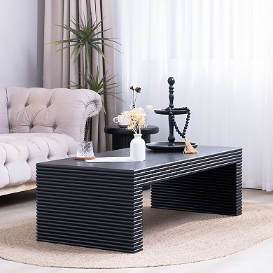 GOODSILO Modern Ribbed Rectangular Low Profile Coffee Table for Contemporary Living Room