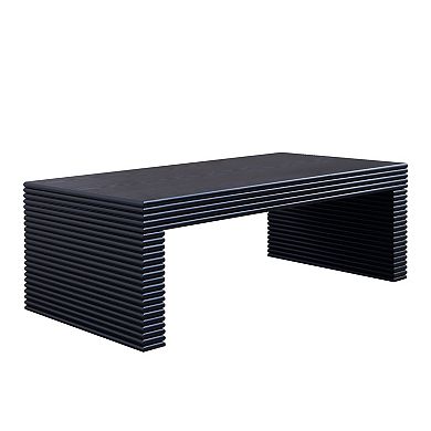 GOODSILO Modern Ribbed Rectangular Low Profile Coffee Table for Contemporary Living Room