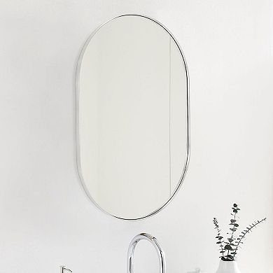 ELEMENT ACE Elegant Oval Wall Mirror with Brushed Aluminum Frame for Modern Home Decor