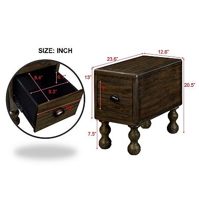 GOODSILO Solid Wood Narrow End Table with Drawer, Vintage Rectangle Side Table for Small Spaces