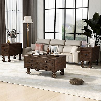 GOODSILO Solid Wood Narrow End Table with Drawer, Vintage Rectangle Side Table for Small Spaces