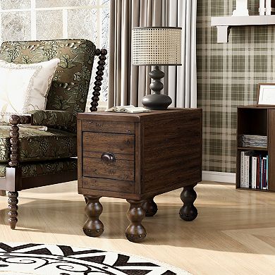 GOODSILO Solid Wood Narrow End Table with Drawer, Vintage Rectangle Side Table for Small Spaces