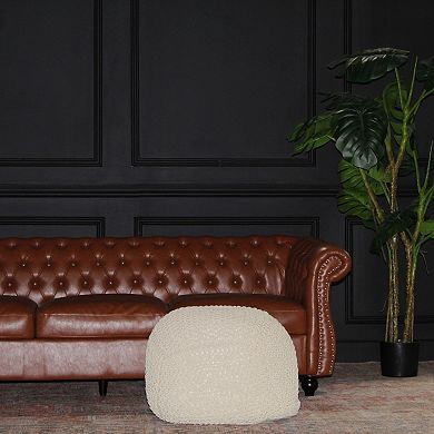 GOODSILO Semi-Rounded Cable Knit Cotton Pouf Footrest Ottoman For Living Spaces