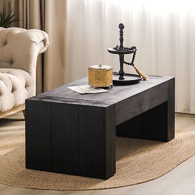 GOODSILO Solid Wood Rectangular Coffee Table for Living Room with Spacious Surface