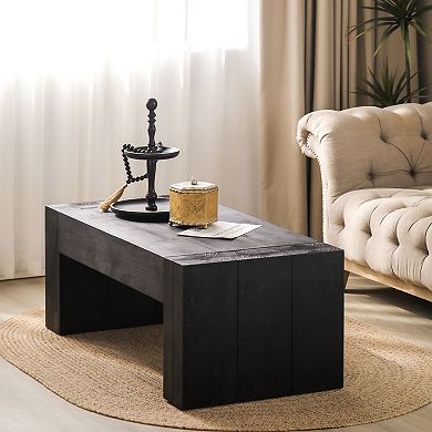 GOODSILO Solid Wood Rectangular Coffee Table for Living Room with Spacious Surface