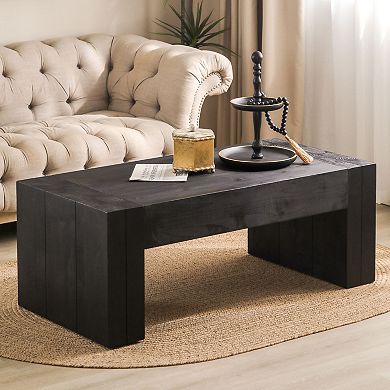 GOODSILO Solid Wood Rectangular Coffee Table for Living Room with Spacious Surface