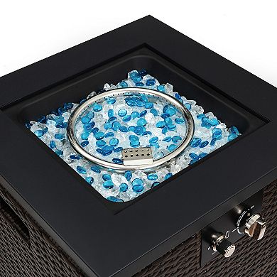 22" Propane Gas Fire Pit Table, 50000 BTU Square Steel Fire Pit with Wicker Base