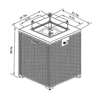 22" Propane Gas Fire Pit Table, 50000 BTU Square Steel Fire Pit with Wicker Base