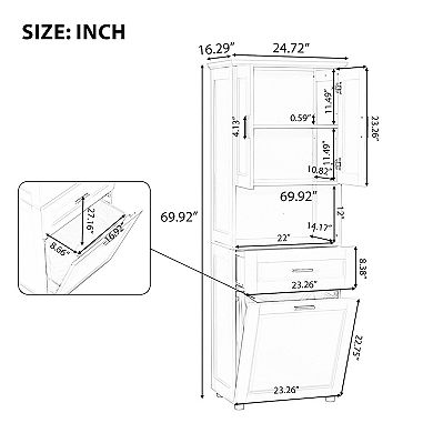 ELEMENT ACE Tall Bathroom Storage Cabinet with Integrated Laundry Hamper and Adjustable Shelves